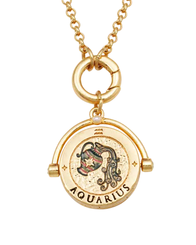 Fable England Women's Aquarius Zodiac Spinner Necklace In Gold