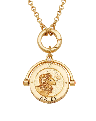 Fable England Women's Aries Zodiac Spinner Necklace In Gold