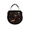 Fable England Women's Black Fox & Owl Embroidered Top Handle Saddle Bag In Black