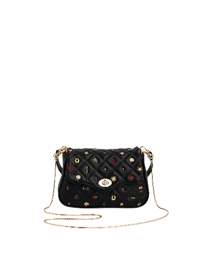 Fable England Women's Black Mary Motif Quilted Crossbody Clutch