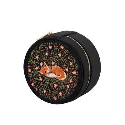 Fable England Women's Black Sleepy Fox Round Jewellery Box