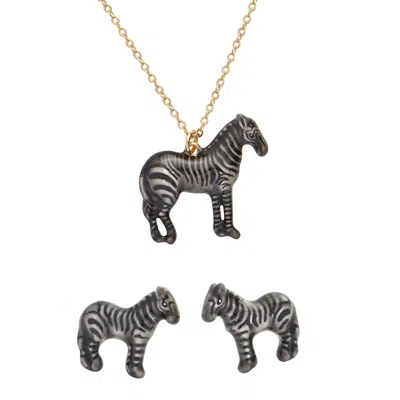 Fable England Women's Black / White  X Natural History Museum Zebra Pendant Necklace & Zebra Stud Ear