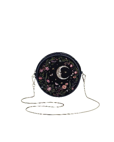 Fable England Women's Blue Chloe Midnight Garden Embroidered Circle Bag In Navy Velvet