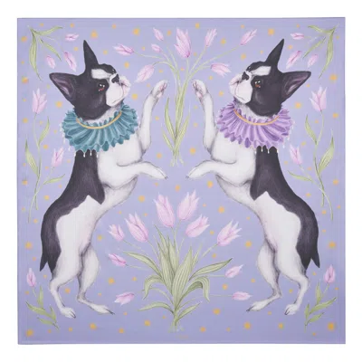 Fable England Women's Blue Fable Catherine Rowe Pet Portraits Frenchie Lavender Silk Square Scarf In Purple