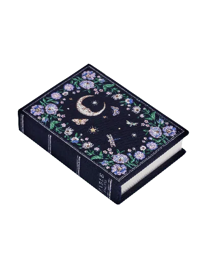 Fable England Women's Blue Marianne Midnight Garden Embroidered Book Clutch In Navy Velvet