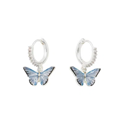 Fable England Women's Blue / Silver Blue Butterfly Silver Earrings