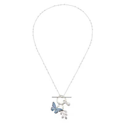 Fable England Women's Blue / Silver Blue Butterfly Silver Necklace