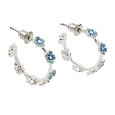Fable England Women's Blue / Silver Forget Me Not Silver Stud Hoop Earrings