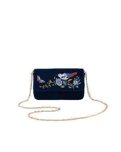 Fable England Women's Blue Sophia Nightingale Embroidered Occasion Bag In Sapphire Velvet
