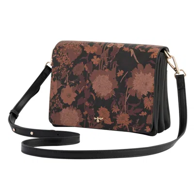 Fable England Women's Brown / Black  Deco Blooms Black Crossbody Handbag In Multi