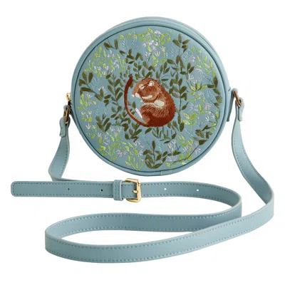 Fable England Women's Brown / Blue Chloe Circle Bag Embroidered Dormouse Light Blue In Multi