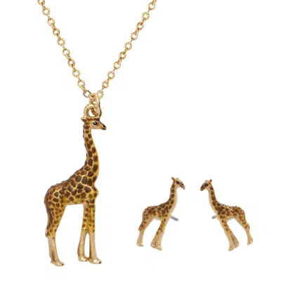 Fable England Women's Brown / Gold  X Natural History Museum Giraffe Pendant Necklace & Giraffe Stud