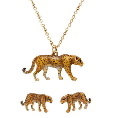 Fable England Women's Brown / Gold  X Natural History Museum Leopard Necklace & Leopard Stud Earrings