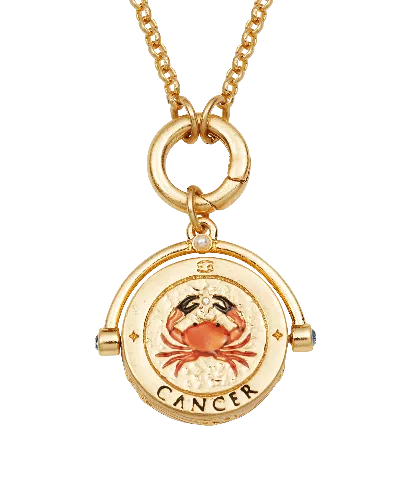 Fable England Women's Cancer Zodiac Spinner Necklace In Gold