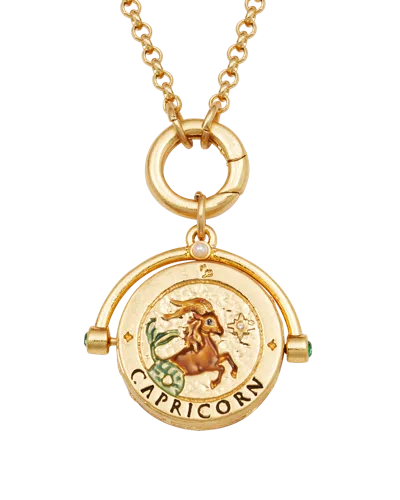 Fable England Women's Capricorn Zodiac Spinner Necklace In Gold