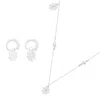 Fable England Women's Cobweb & Pearl Silver Necklace & Huggie Silver Earrings Set