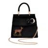 Fable England Women's Deer & Moon Embroidered Black Velvet Tote