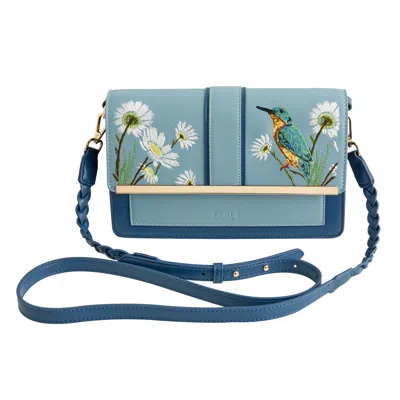 Fable England Women's Embroidered Kingfisher Blue Cross Body Bag