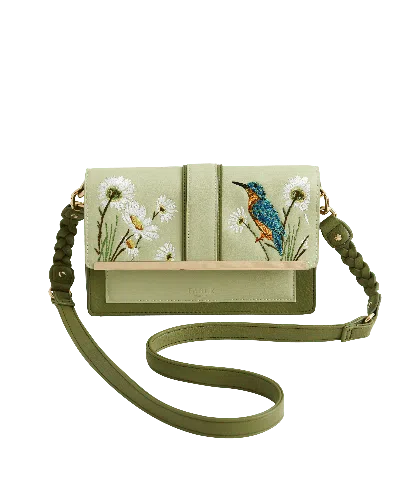 Fable England Women's Embroidered Kingfisher Cross Body Bag In Green