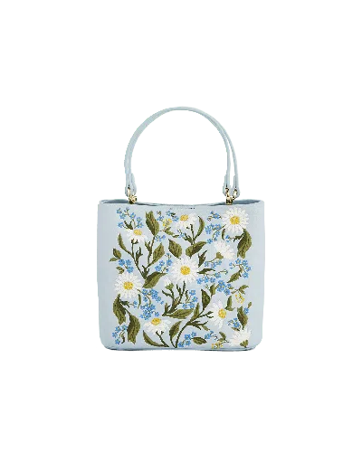 Fable England Women's Emma Forget Me Not  Blue Embroidered Bucket Bag