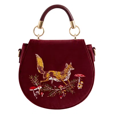Fable England Women's  Fox & Mushroom Embroidered Saddle Bag In Red