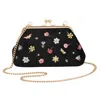 Fable England Women's Floral Ditsy Embroidered Black Velvet Clutch Bag