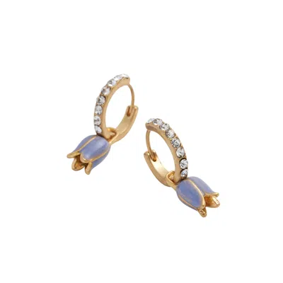 Fable England Women's Gold / Blue Bluebell Charm Huggie Earrings