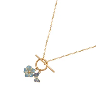 Fable England Women's Gold / Blue Butterfly & Flower Necklace