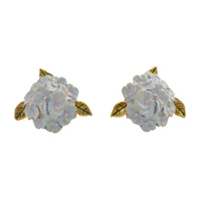 Fable England Women's Gold / Blue Enamel Hydrangea Earrings
