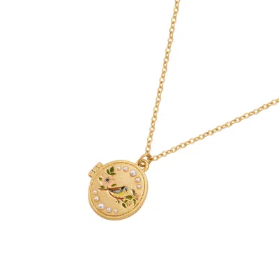 Fable England Women's Gold Blue Tit Locket Necklace