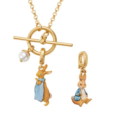 Fable England Women's Gold  X Peter Rabbit Flopsy Necklace & Peter Rabbit Charm Set