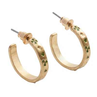 Fable England Women's Gold Four Leaf Clover & Pearl Hoop Earrings