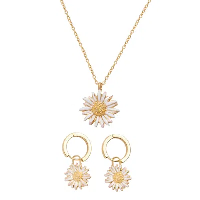 Fable England Women's Gold / Pink / Purple Daisy Huggie Earrings & Daisy Chain Necklace Set