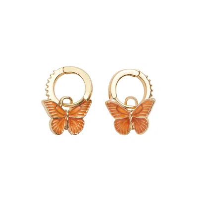 Fable England Women's Gold / Yellow / Orange Butterfly Huggie Earrings