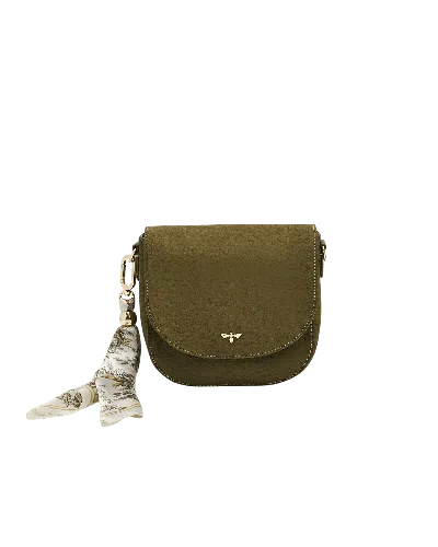 Fable England Women's Green Beth Faux Suede Saddle Bag In Khaki