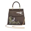 Fable England Women's Grey Wolf & Moon Embroidered Satin Tote - Charcoal
