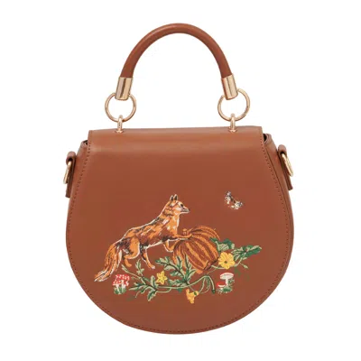 Fable England Women's Neutrals Fox & Pumpkin Embroidered Saddle Bag - Tan In Multi
