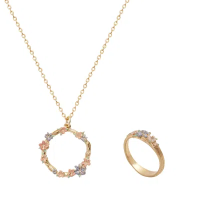 Fable England Women's Neutrals / Gold Hibiscus Ring & Hibiscus Necklace Set