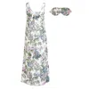 Fable England Women's Neutrals / Pink / Purple Hydrangea Ivory Midi Nightie & Hydrangea Ivory Sleep Mask Set In Pink/purple