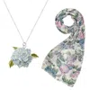 Fable England Women's Neutrals / Pink / Purple Hydrangea Necklace Silver & Hydrangea Lightweight Scarf Set