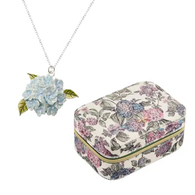 Fable England Women's Neutrals / Pink / Purple Hydrangea Silver Necklace & Hydrangea Jewellery Box Set