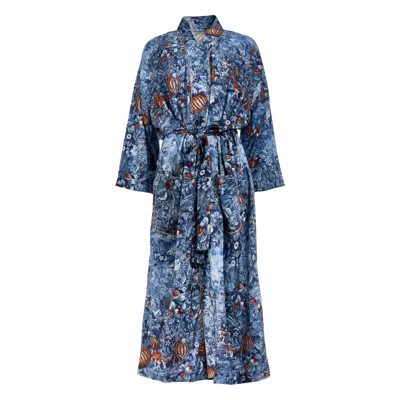 Fable England Women's Nocturnal Garden Kimono Midnight Blue