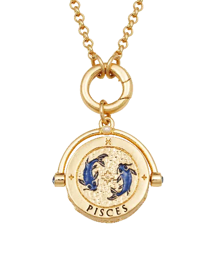 Fable England Women's Pisces Zodiac Spinner Necklace In Gold