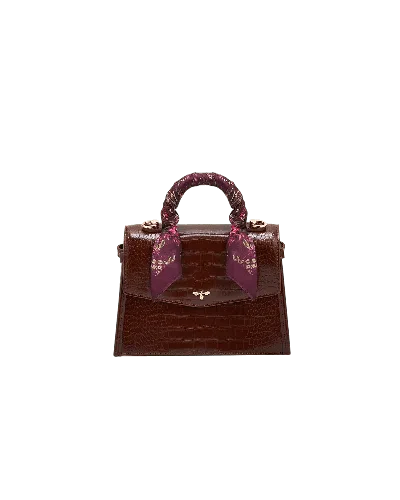 Fable England Women's Red Eliza Small Top Handle Bag In Burgundy Croc