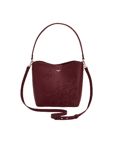 Fable England Women's Red Floral Applique Margot Bucket Bag In Burgundy