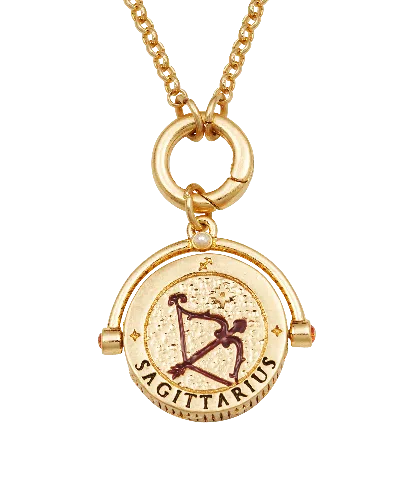 Fable England Women's Sagittarius Zodiac Spinner Necklace In Gold