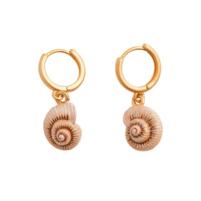 Fable England Women's Sea Snail Shell Worn Gold Huggie Hoops