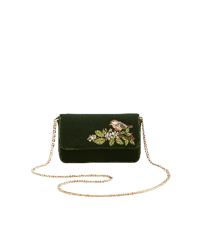 Fable England Women's Sophia Wren Embroidered Occasion Bag In Green Velvet
