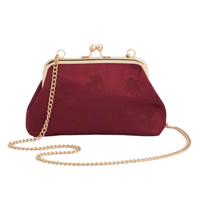 Fable England Women's Victoriana Embroidered Burgundy Satin Clutch Bag