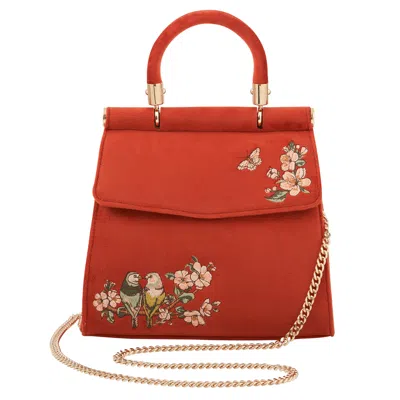 Fable England Women's Yellow / Orange Lovebirds Mini Top Handle Tote